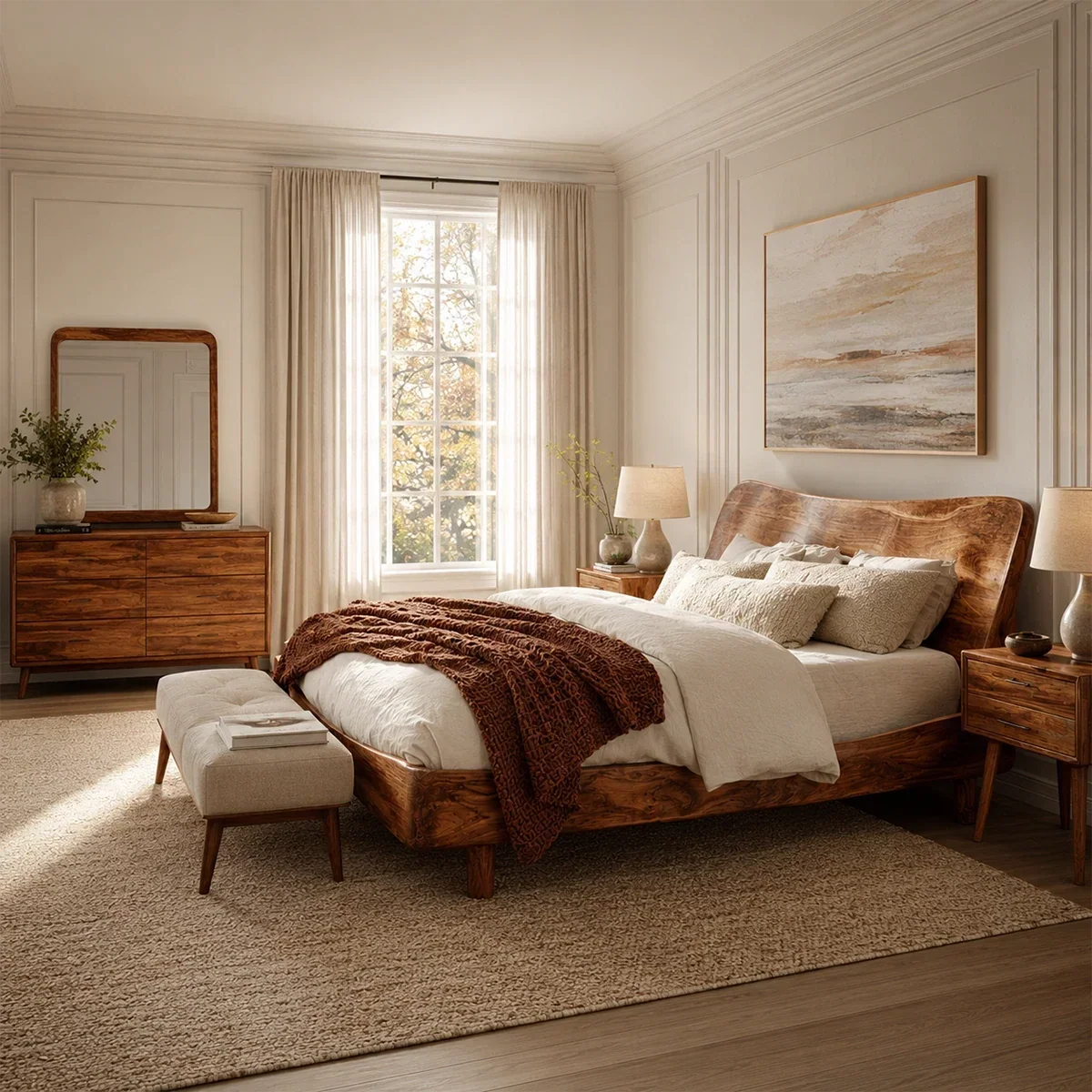 Rounded Panel Wooden Bed Frame in Natural Solid Wood for Loft Bedrooms - ArborisWood - 10