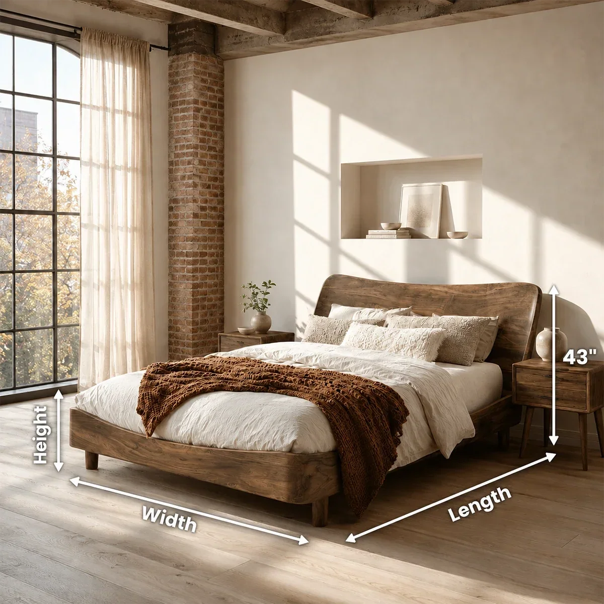 Rounded Panel Wooden Bed Frame in Natural Solid Wood for Loft Bedrooms - ArborisWood - 11