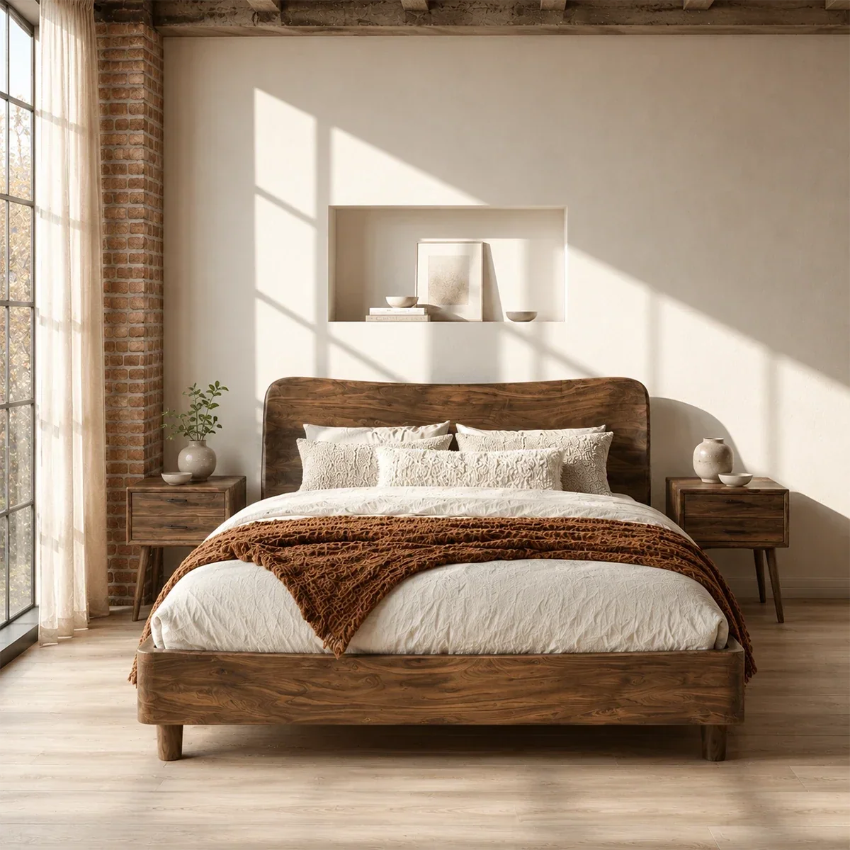 Rounded Panel Wooden Bed Frame in Natural Solid Wood for Loft Bedrooms - ArborisWood - 3