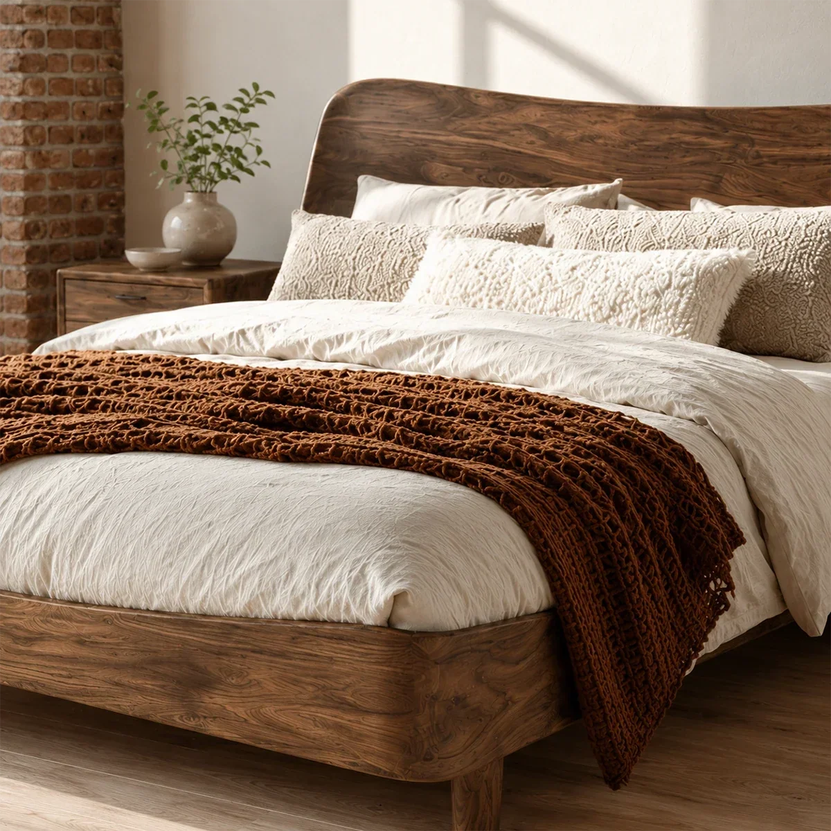 Rounded Panel Wooden Bed Frame in Natural Solid Wood for Loft Bedrooms - ArborisWood - 4