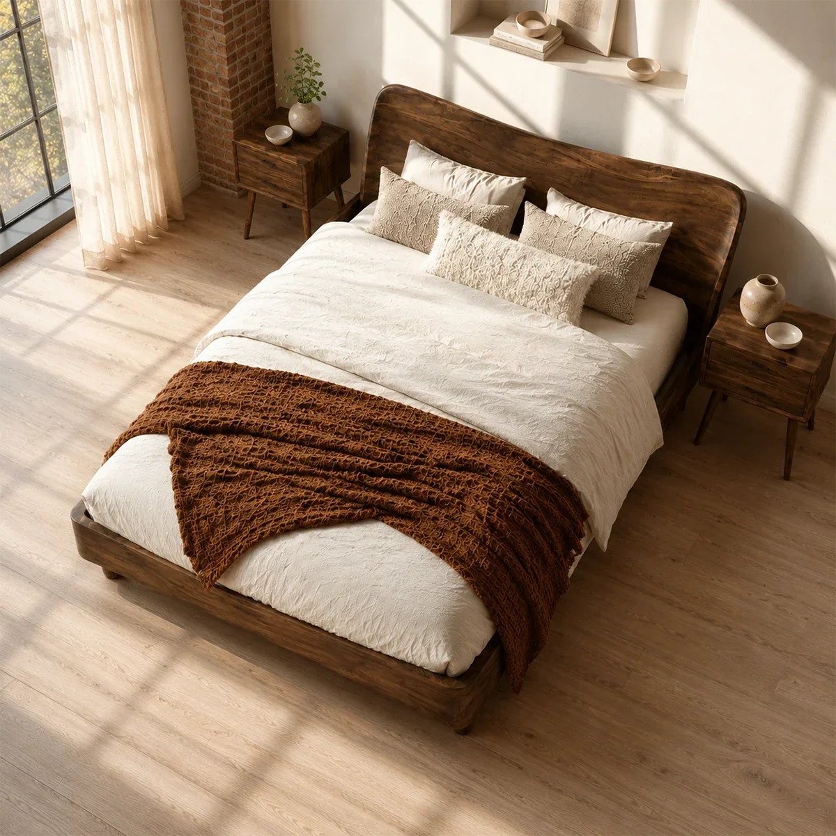 Rounded Panel Wooden Bed Frame in Natural Solid Wood for Loft Bedrooms - ArborisWood - 5