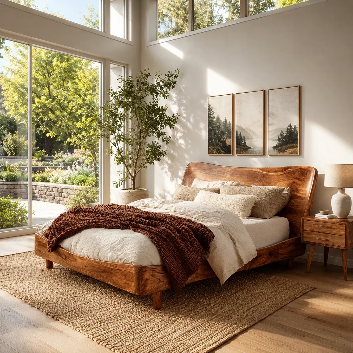 Rounded Panel Wooden Bed Frame in Natural Solid Wood for Loft Bedrooms - ArborisWood - 6