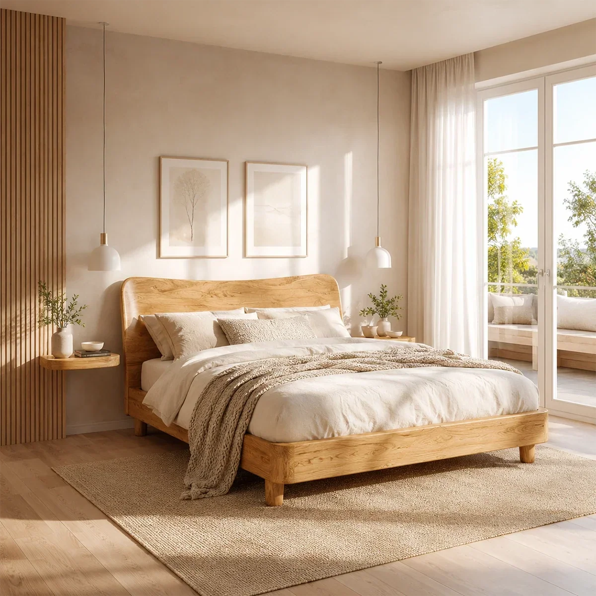 Rounded Panel Wooden Bed Frame in Natural Solid Wood for Loft Bedrooms - ArborisWood - 7