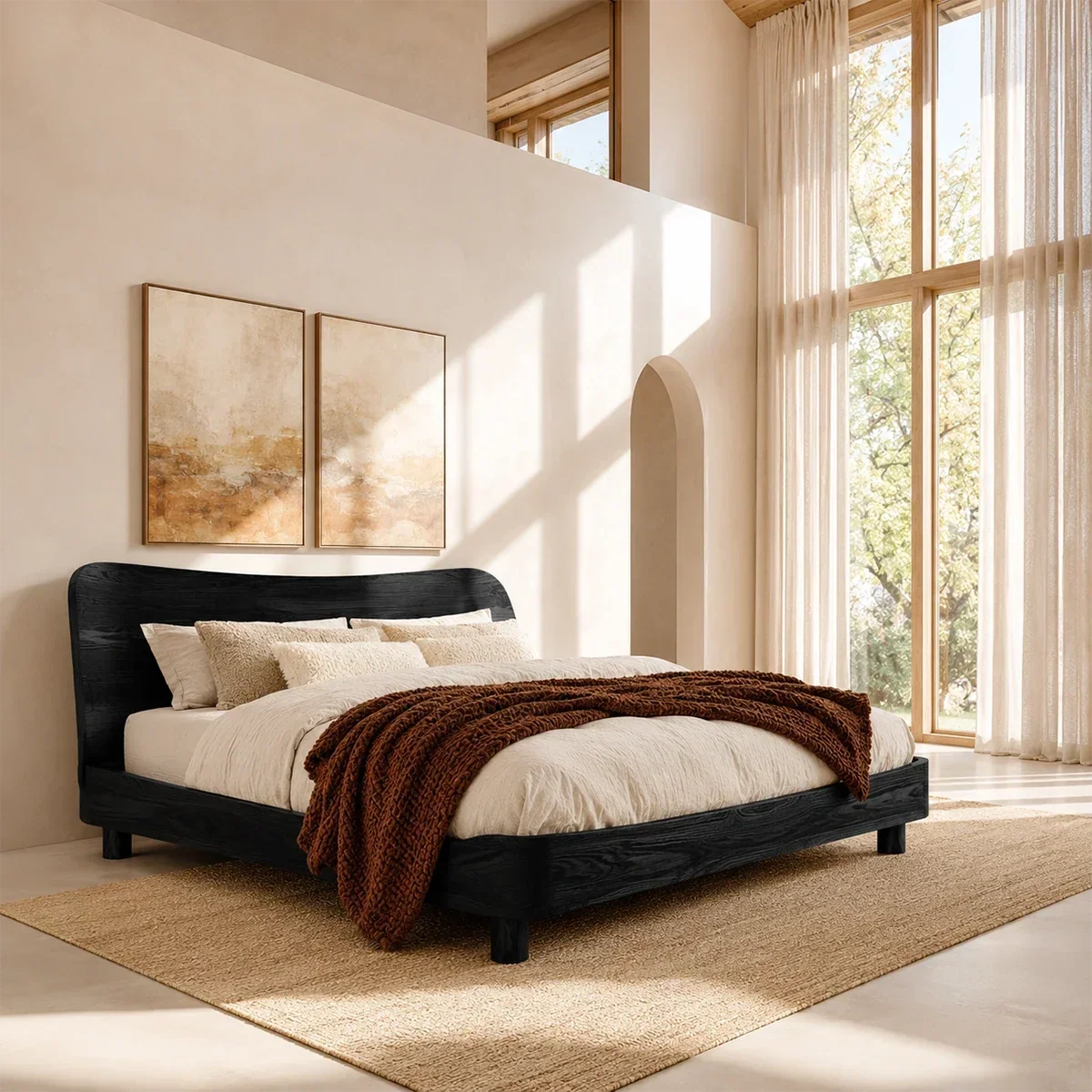Rounded Panel Wooden Bed Frame in Natural Solid Wood for Loft Bedrooms - ArborisWood - 8