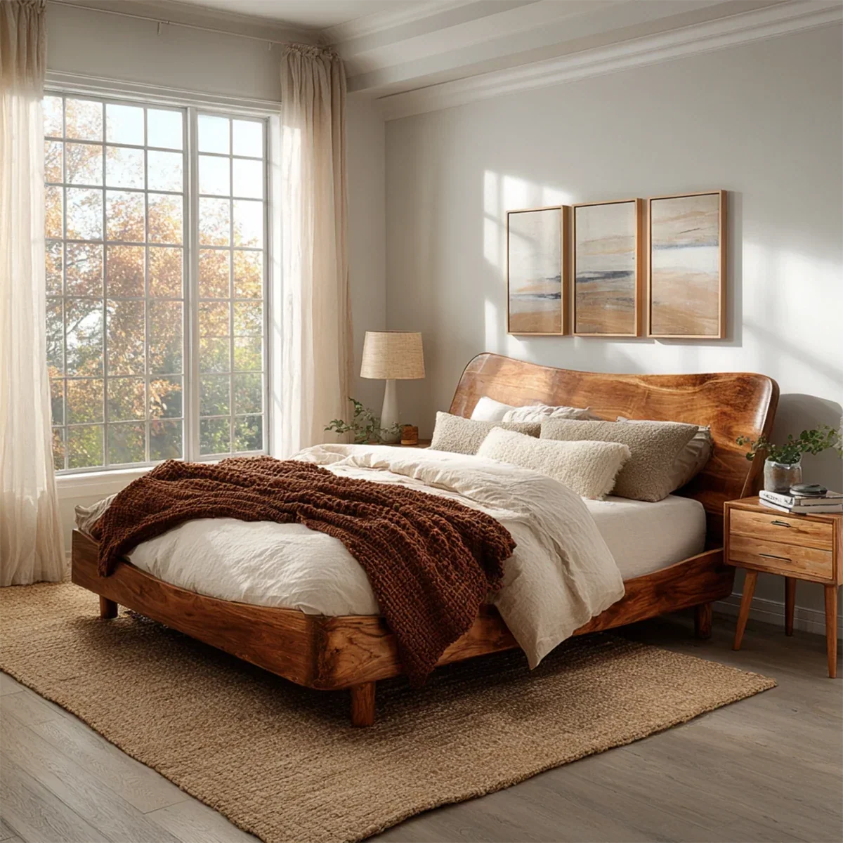 Rounded Panel Wooden Bed Frame in Natural Solid Wood for Loft Bedrooms - ArborisWood - 9