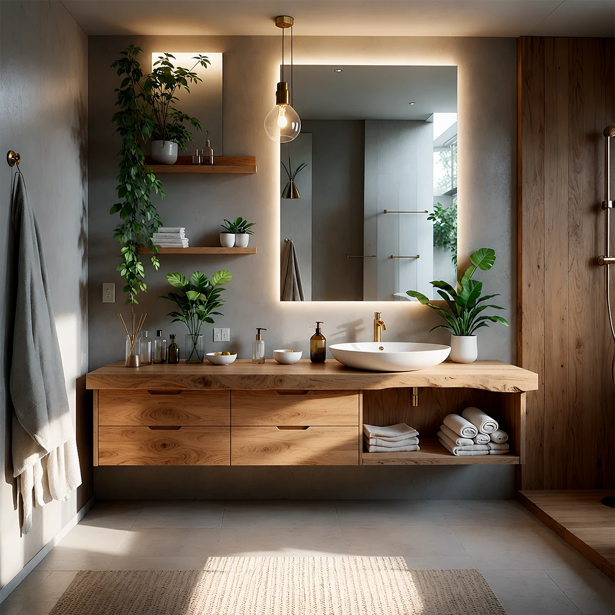 Organic Live Edge Solid Wood Floating Vanity With Drawer Storage