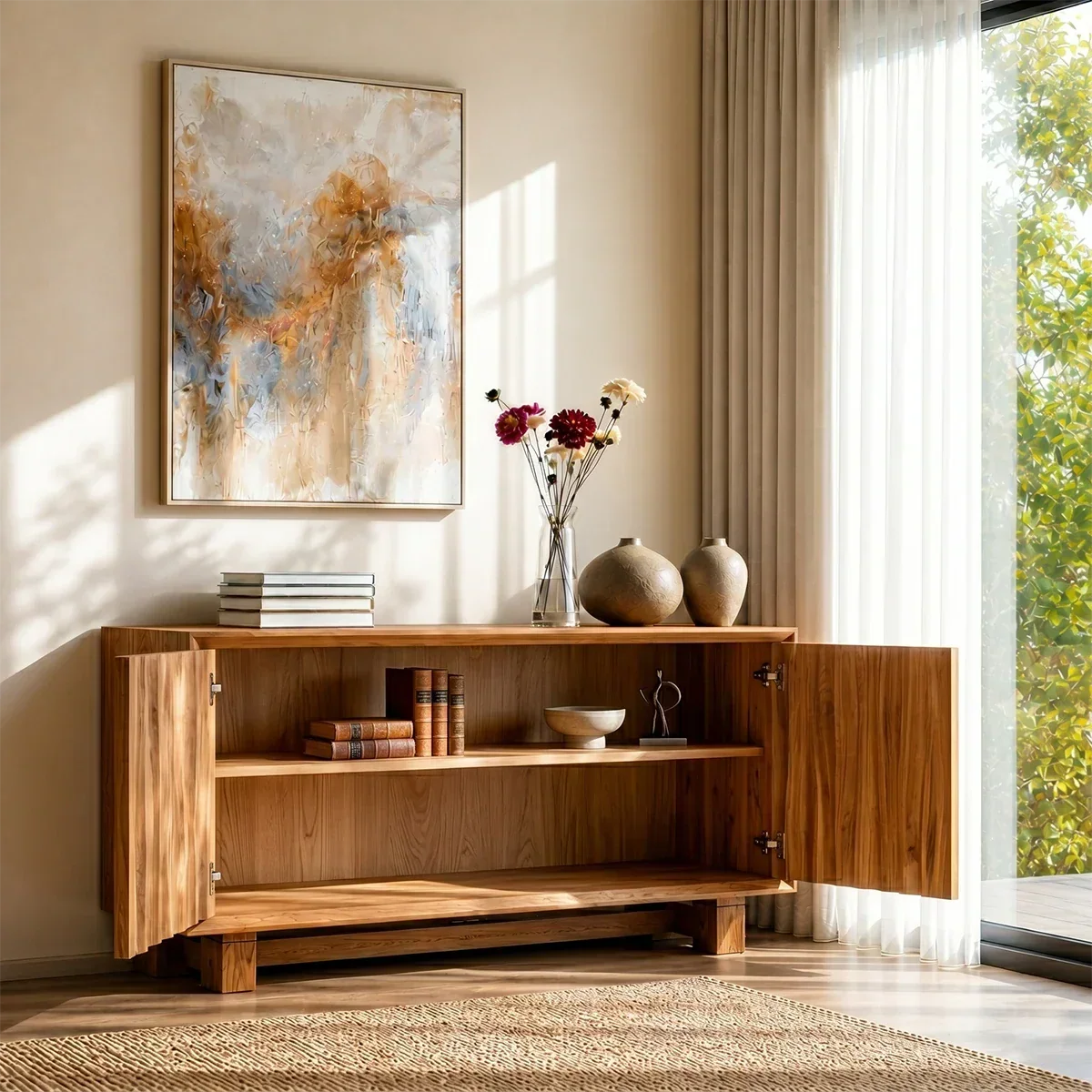 Sculpted Natural Solid Wood Sideboard Cabinet with Organic Texture - ArborisWood - 5