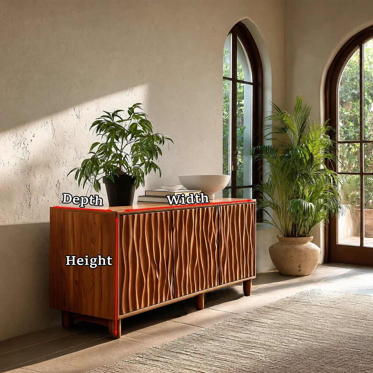 Sculpted Vertical Sideboard Cabinet in Natural Solid Wood for Modern Interiors - ArborisWood - 11