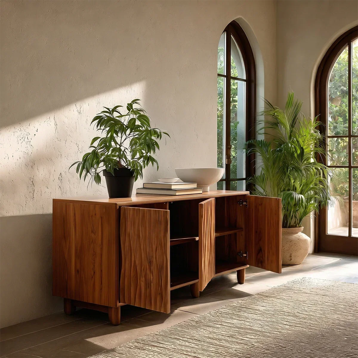 Sculpted Vertical Sideboard Cabinet in Natural Solid Wood for Modern Interiors - ArborisWood - 5