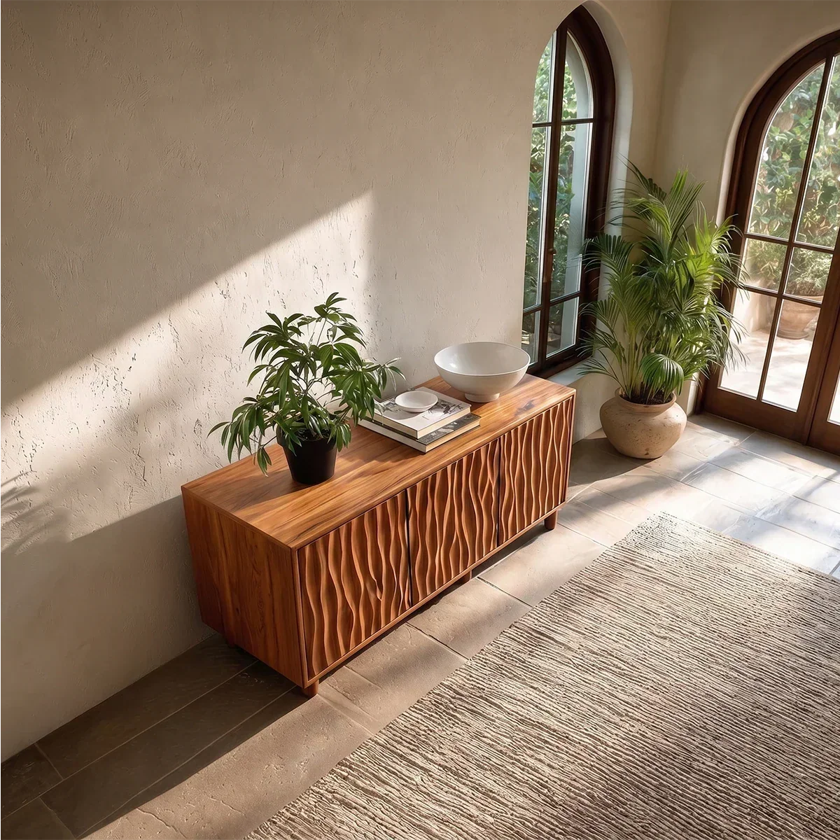 Sculpted Vertical Sideboard Cabinet in Natural Solid Wood for Modern Interiors - ArborisWood - 6
