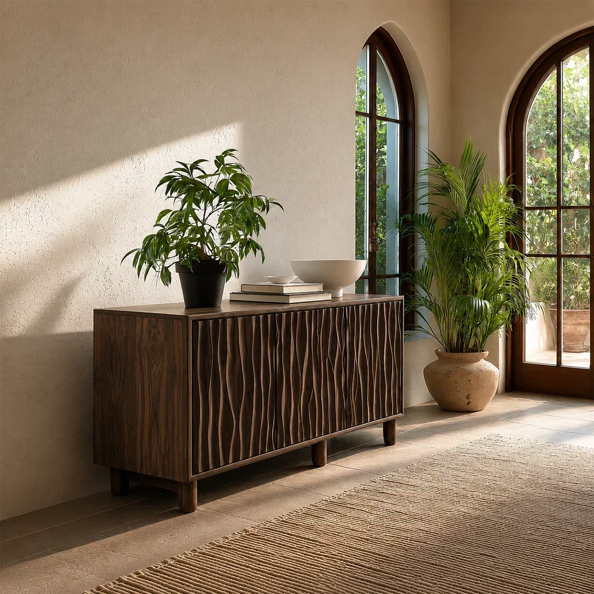 Sculpted Vertical Sideboard Cabinet in Natural Solid Wood for Modern Interiors - ArborisWood - 7
