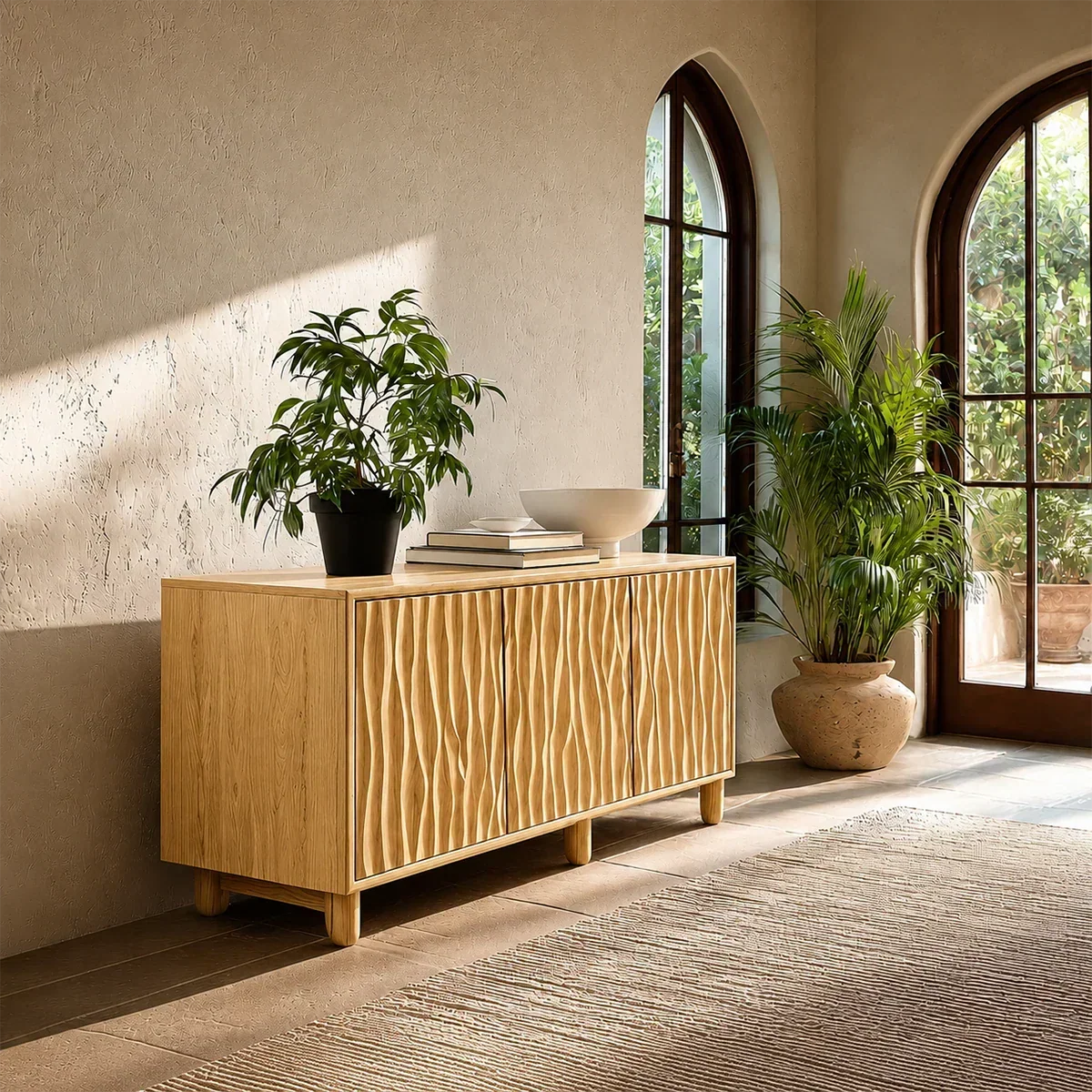 Sculpted Vertical Sideboard Cabinet in Natural Solid Wood for Modern Interiors - ArborisWood - 8