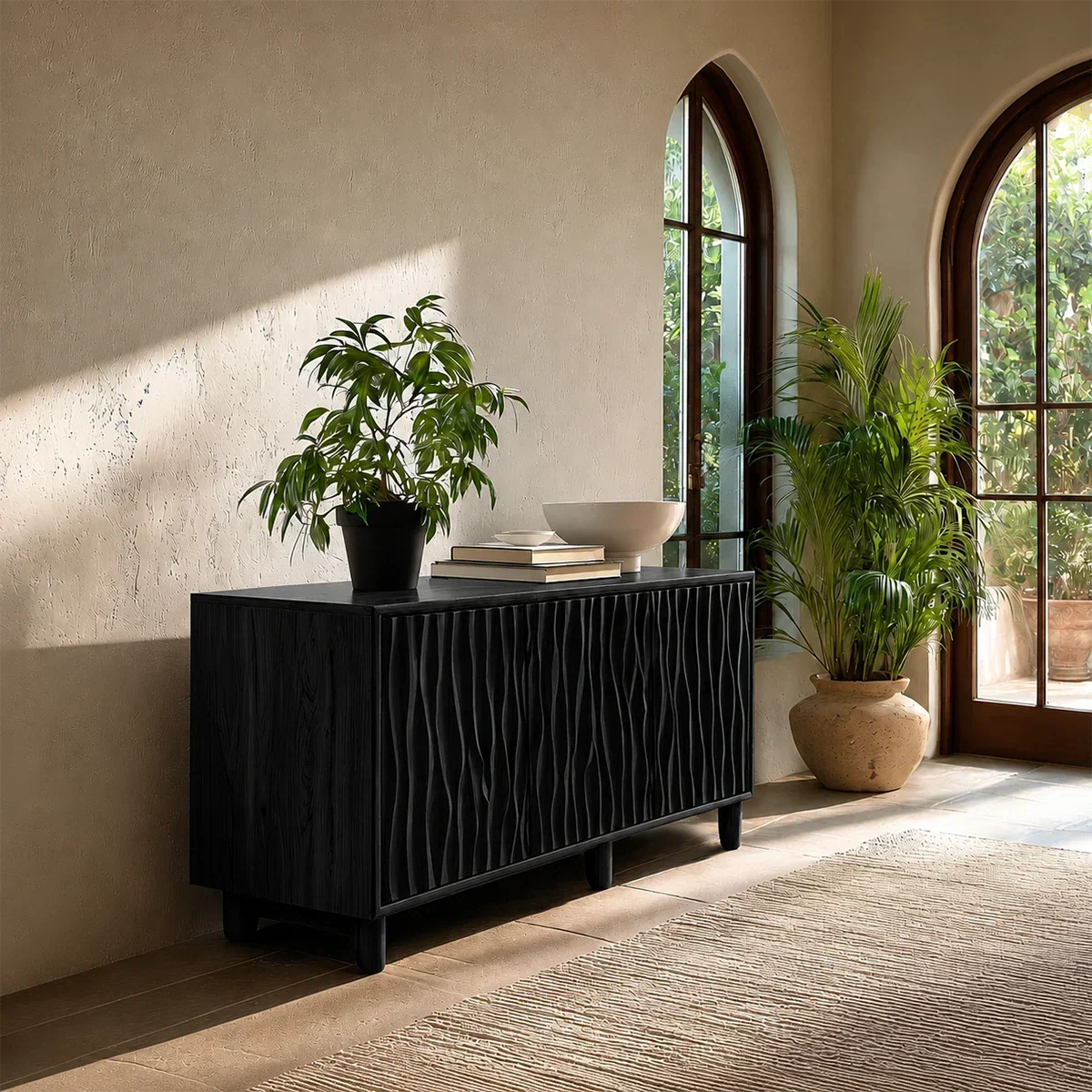 Sculpted Vertical Sideboard Cabinet in Natural Solid Wood for Modern Interiors - ArborisWood - 9