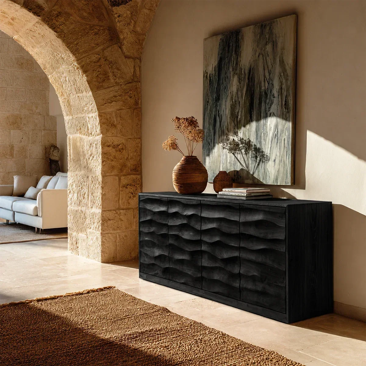 Sculpted Wave Sideboard Cabinet in Natural Solid Wood for Elegant Interiors - ArborisWood - 10