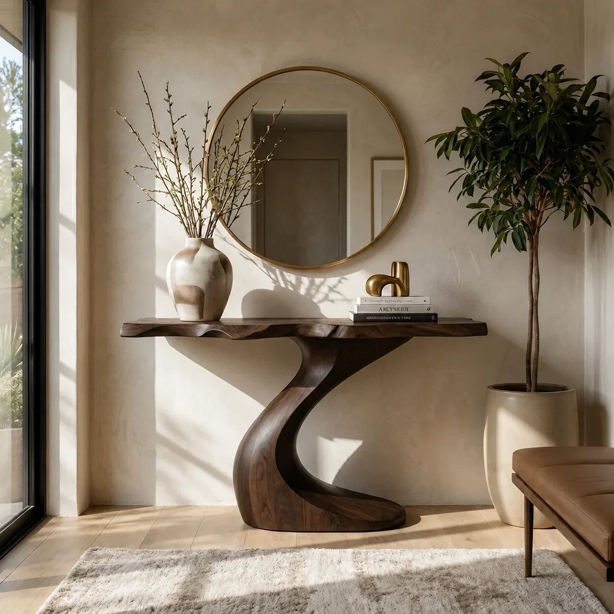 Sculptural Natural Solid Wood Console Table with Curved Base – Wabi Sabi - Arboriswood - 10