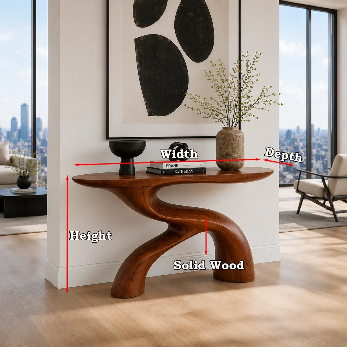 Sculptural Natural Solid Wood Console Table With Flowing Curved Base Design - Arboriswood - 10