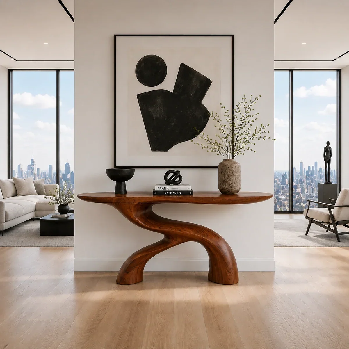 Sculptural Natural Solid Wood Console Table With Flowing Curved Base Design - Arboriswood - 13