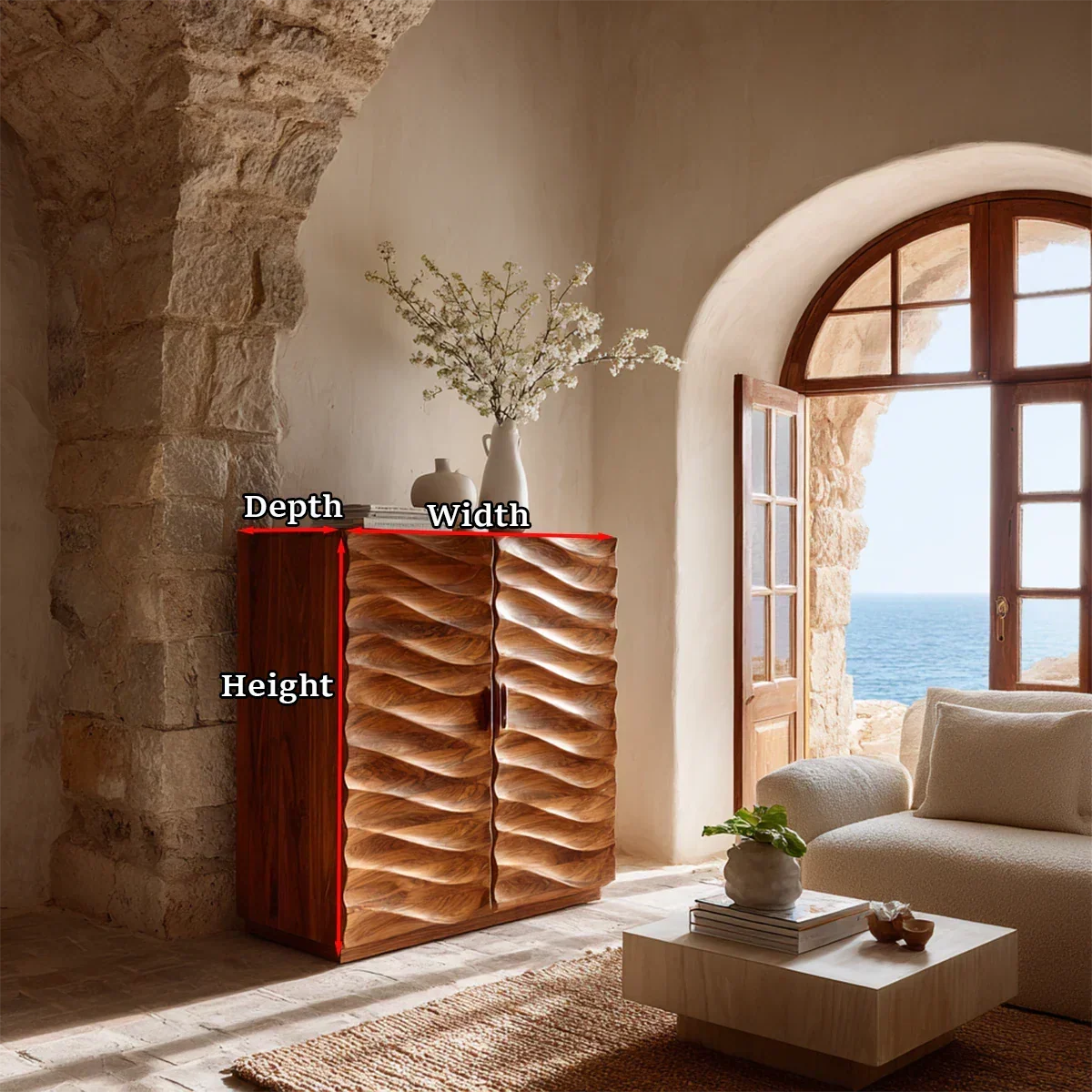 Sculptural Wave Sideboard Cabinet in Natural Solid Wood Design - ArborisWood - 11