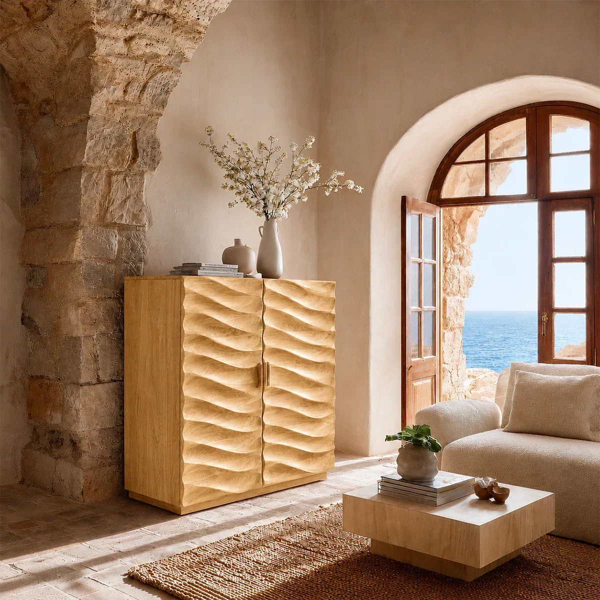 Sculptural Wave Sideboard Cabinet in Natural Solid Wood Design - ArborisWood - 8