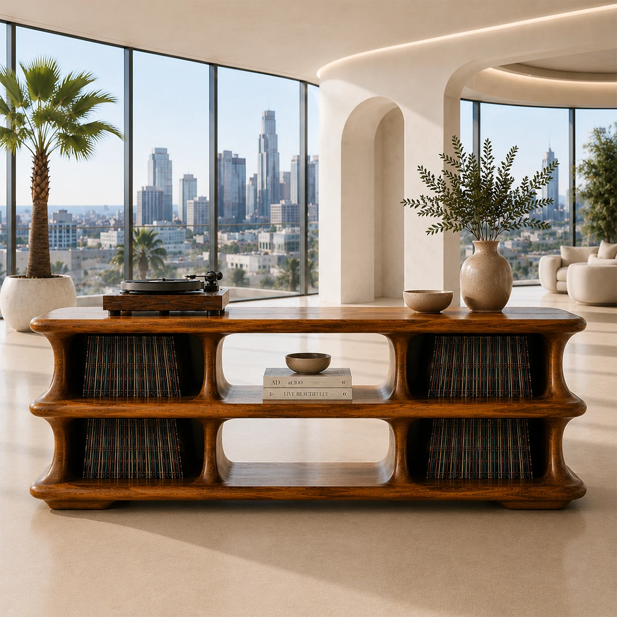 Skyline Natural Solid Wood Record Player Stand With Open Vinyl Storage - ArborisWood - 12