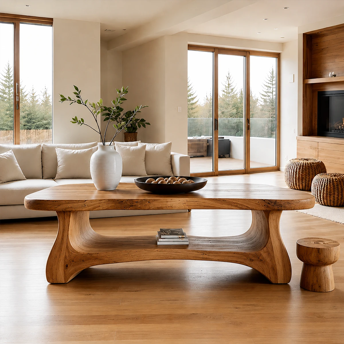 Solid Wood Coffee Table Organic Shape Modern Living Room Table - ArborisWood - 13