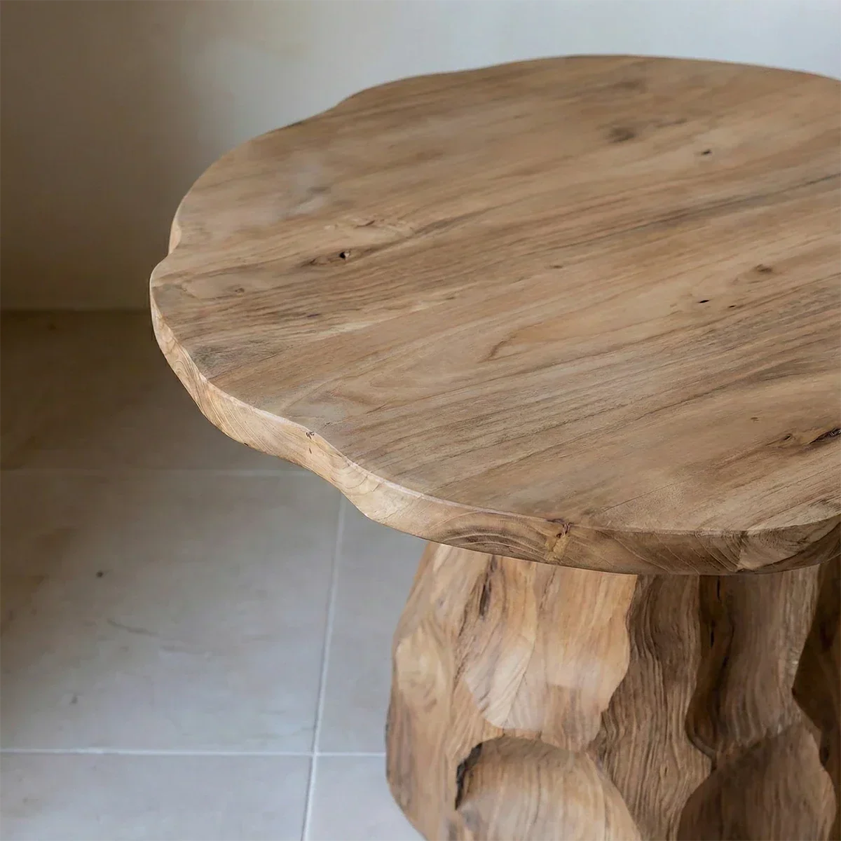 Solid Wood End Table with Live Edge Top and Hand-Carved Sculptural Base - ArborisWood - 4