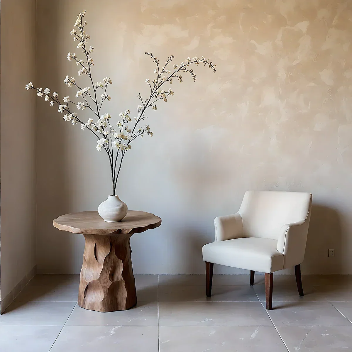 Solid Wood End Table with Live Edge Top and Hand-Carved Sculptural Base - ArborisWood