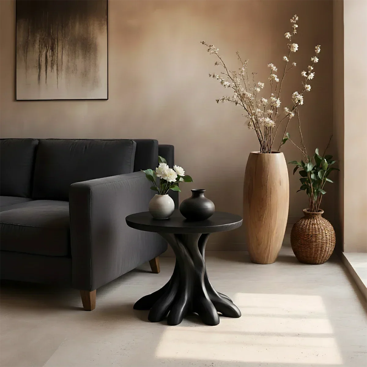Solid Wood End Table with Round Top and Multi-Root Sculptural Base - ArborisWood - 7