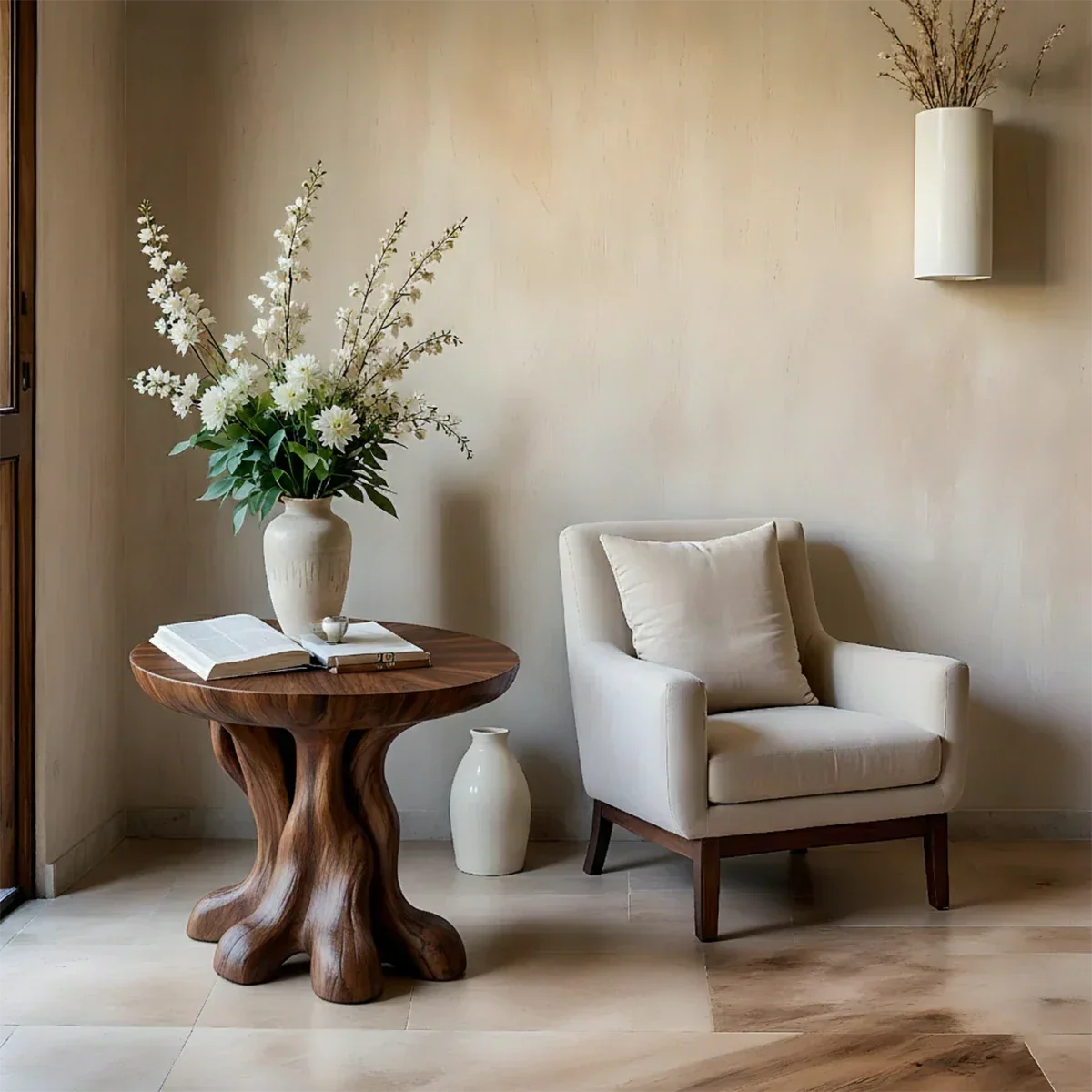 Solid Wood End Table with Round Top and Root-Inspired Pedestal Base - ArborisWood - 7