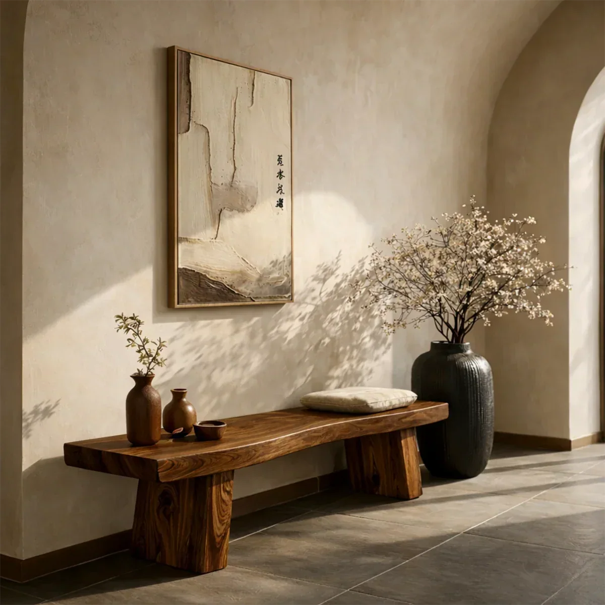 Solid Wood Entryway Bench with Block Legs Modern Hallway Seating - ArborisWood - 7