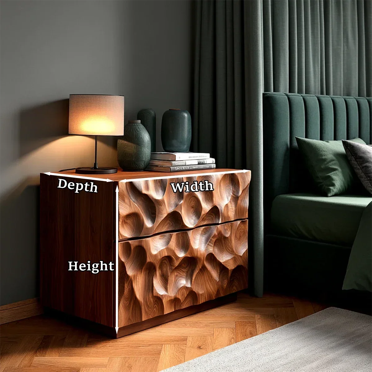 Solid Wood Nightstand with Organic Carved Front and Modern Storage Design - ArborisWood - 10