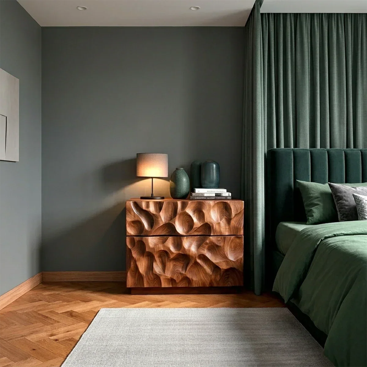 Solid Wood Nightstand with Organic Carved Front and Modern Storage Design - ArborisWood - 2