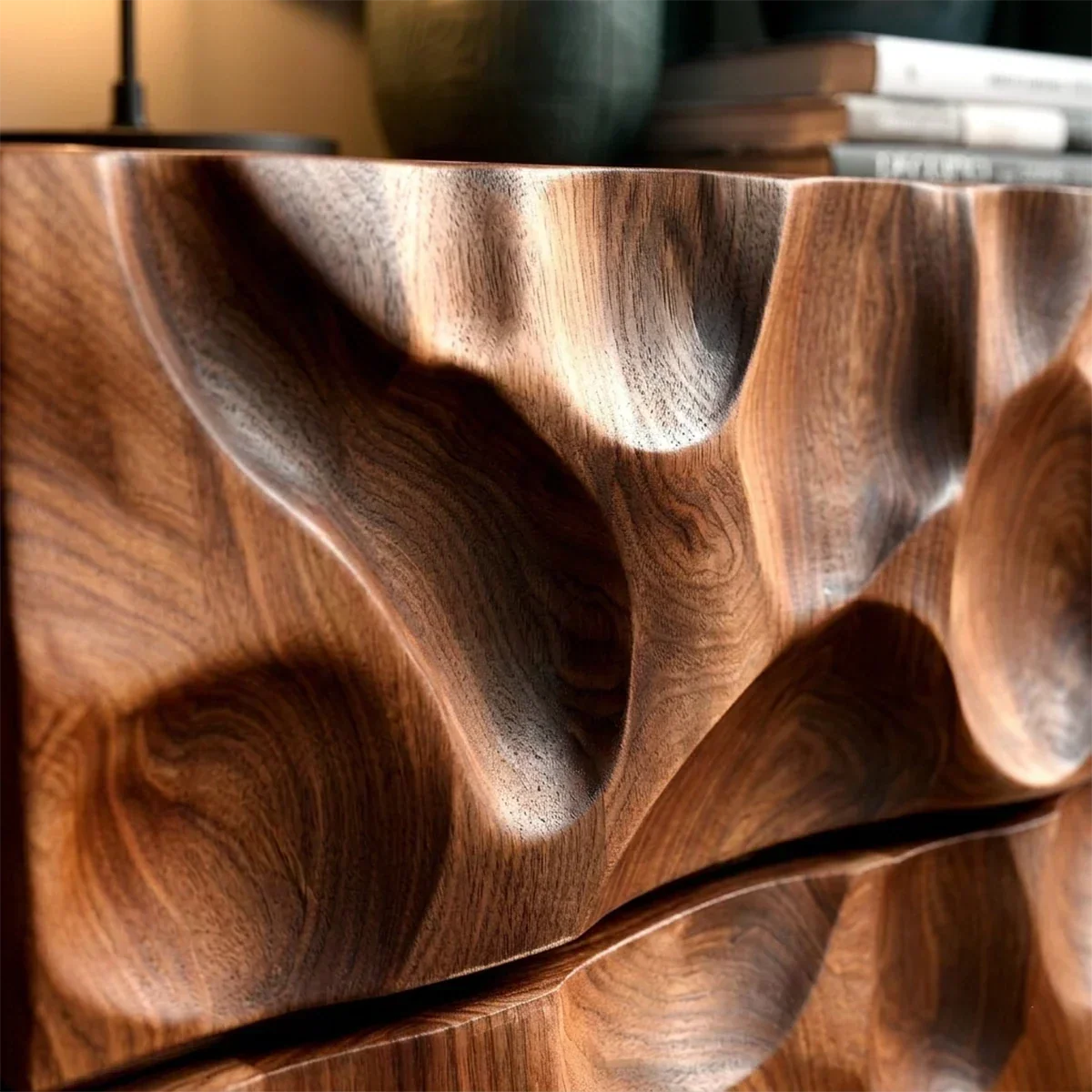 Solid Wood Nightstand with Organic Carved Front and Modern Storage Design - ArborisWood - 4