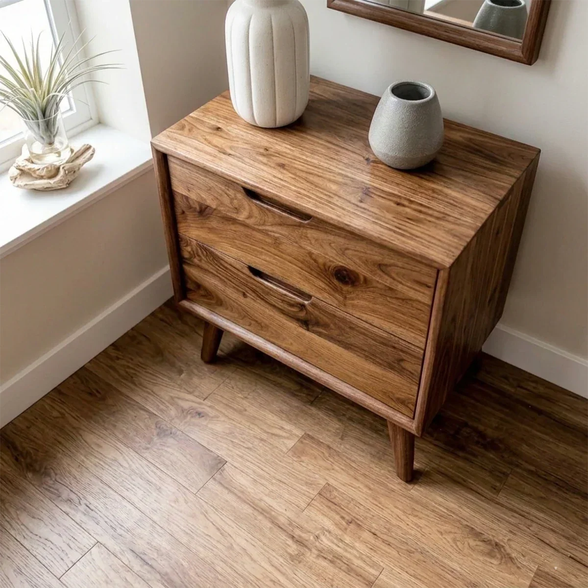Solid Wood Nightstand with Organic Pull Two Drawer Storage Design - ArborisWood - 6
