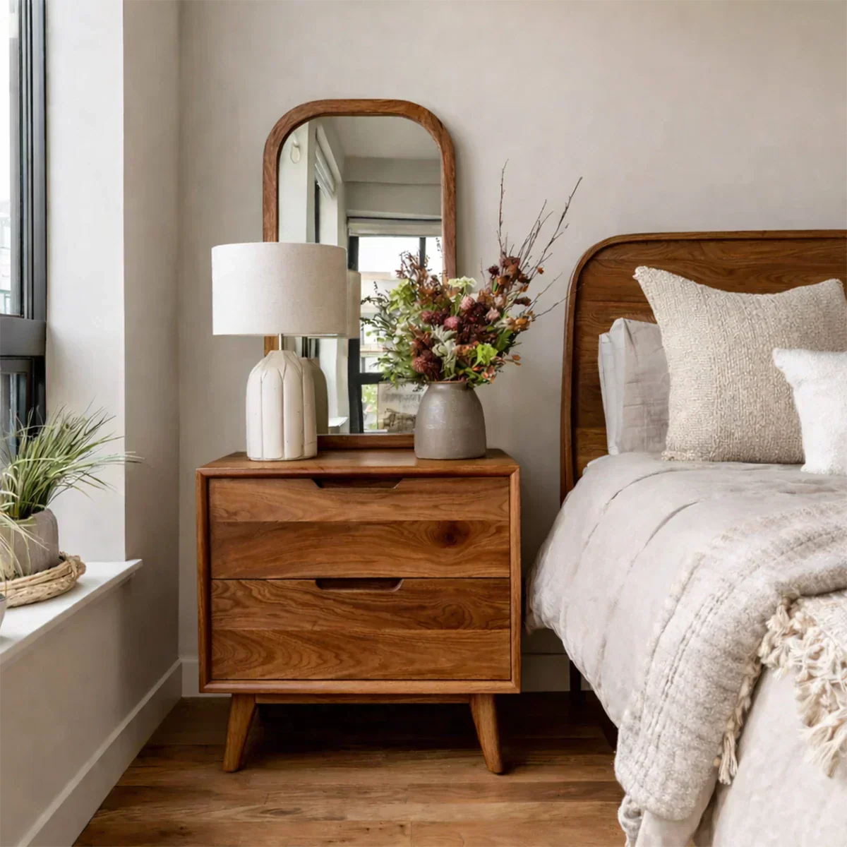 Solid Wood Nightstand with Organic Pull Two Drawer Storage Design - ArborisWood - 7