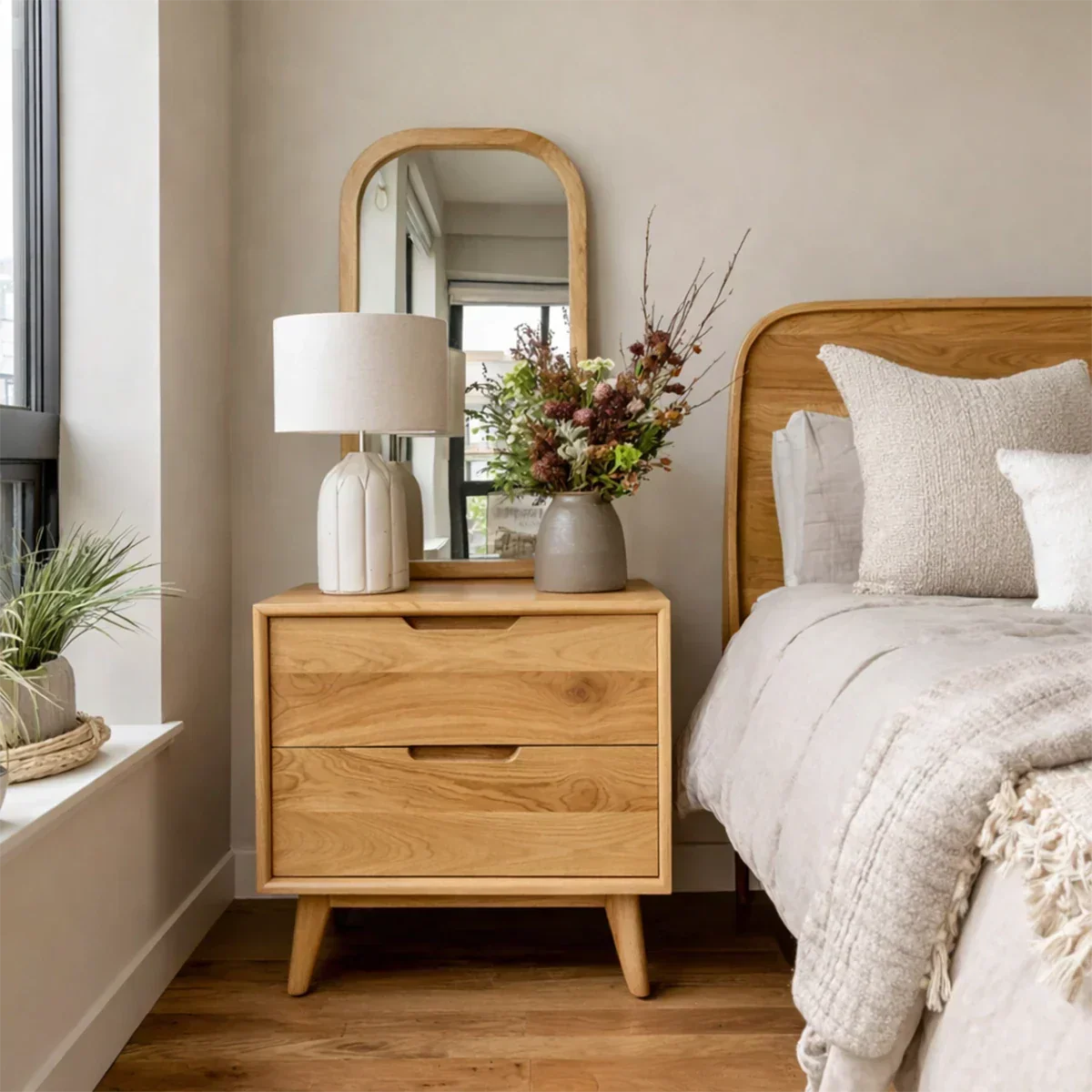 Solid Wood Nightstand with Organic Pull Two Drawer Storage Design - ArborisWood - 8