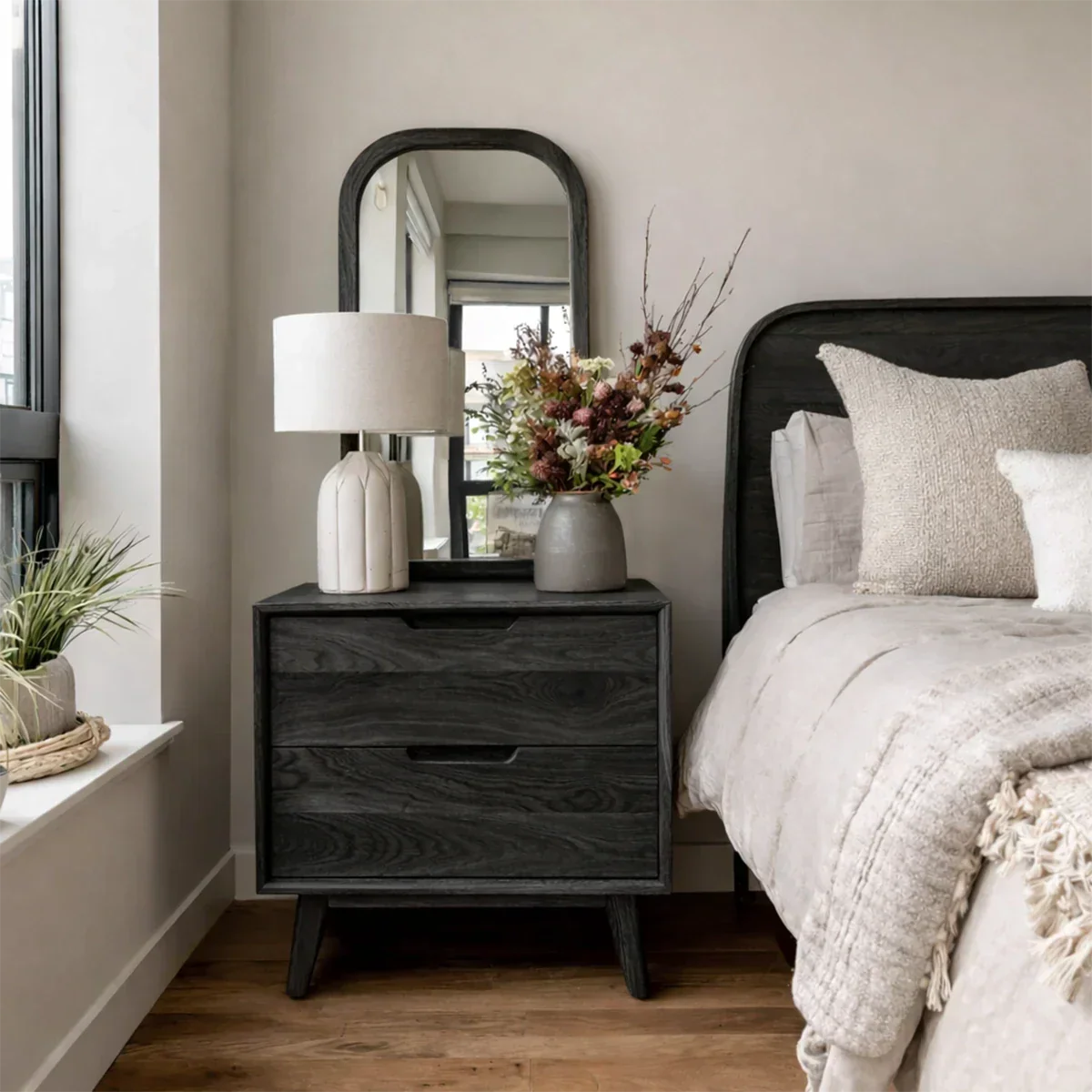 Solid Wood Nightstand with Organic Pull Two Drawer Storage Design - ArborisWood - 9