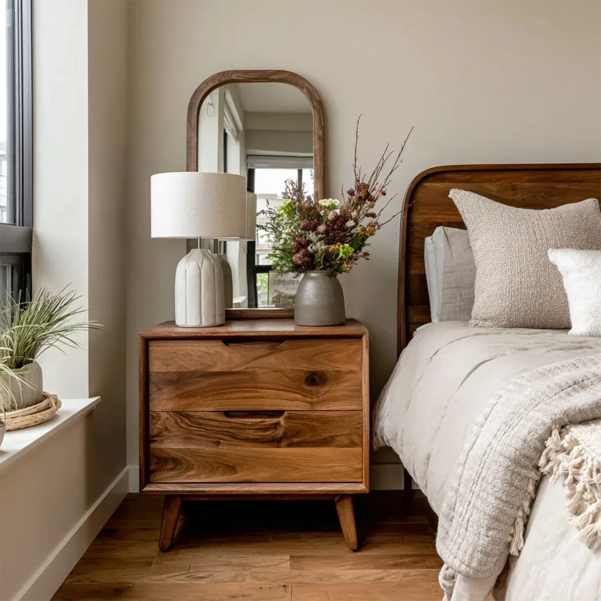 Solid Wood Nightstand with Organic Pull Two Drawer Storage Design - ArborisWood