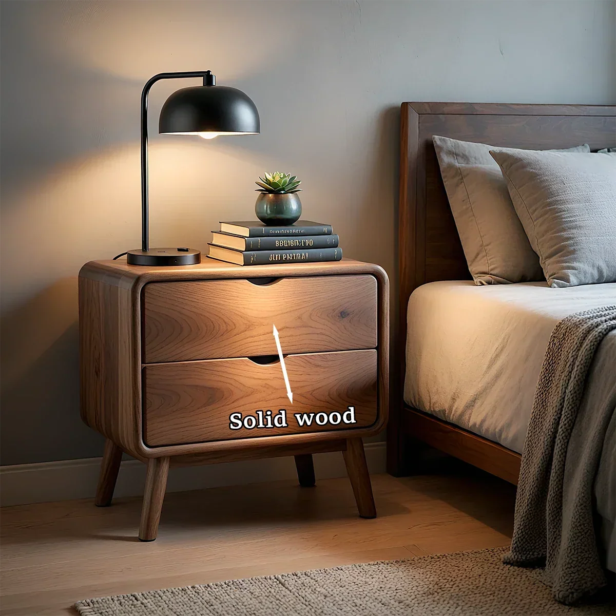 Solid Wood Nightstand with Rounded Edges and Soft Modern Storage Design - ArborisWood - 10