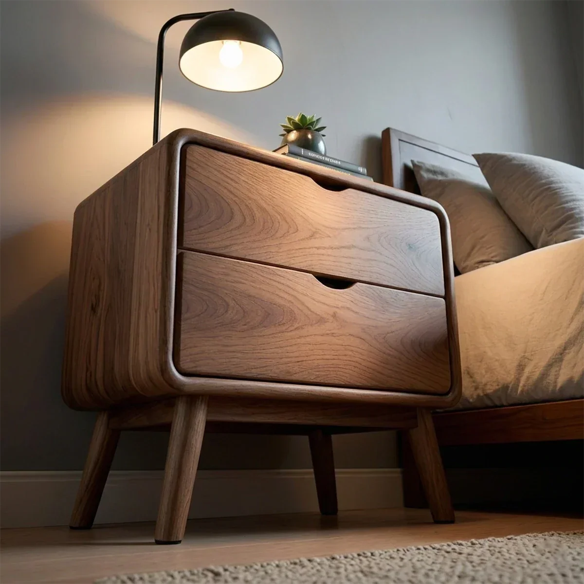 Solid Wood Nightstand with Rounded Edges and Soft Modern Storage Design - ArborisWood - 6