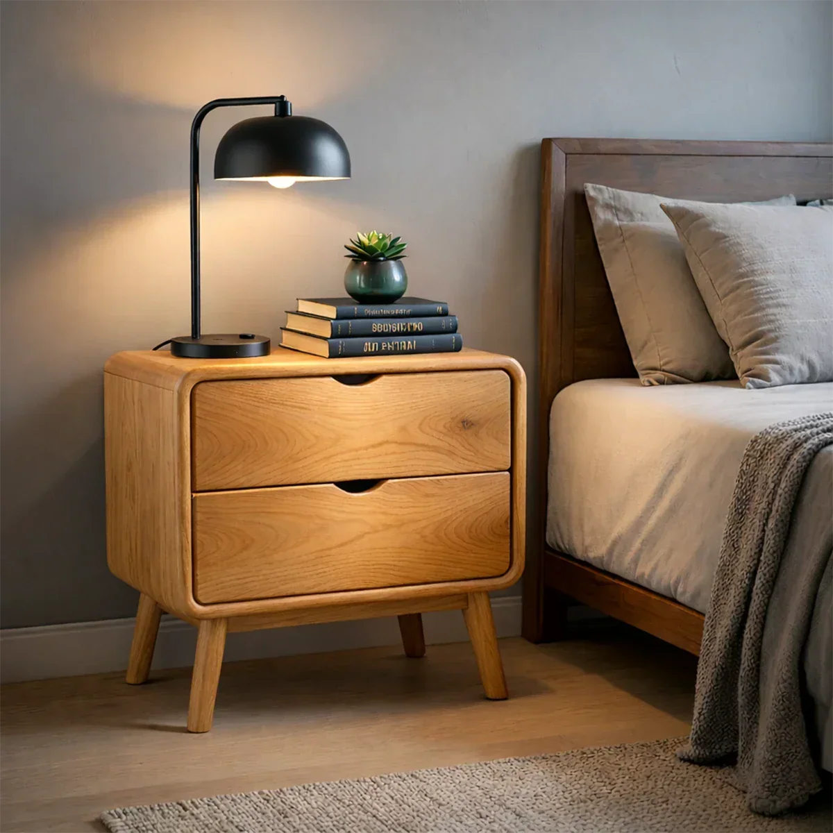 Solid Wood Nightstand with Rounded Edges and Soft Modern Storage Design - ArborisWood - 8