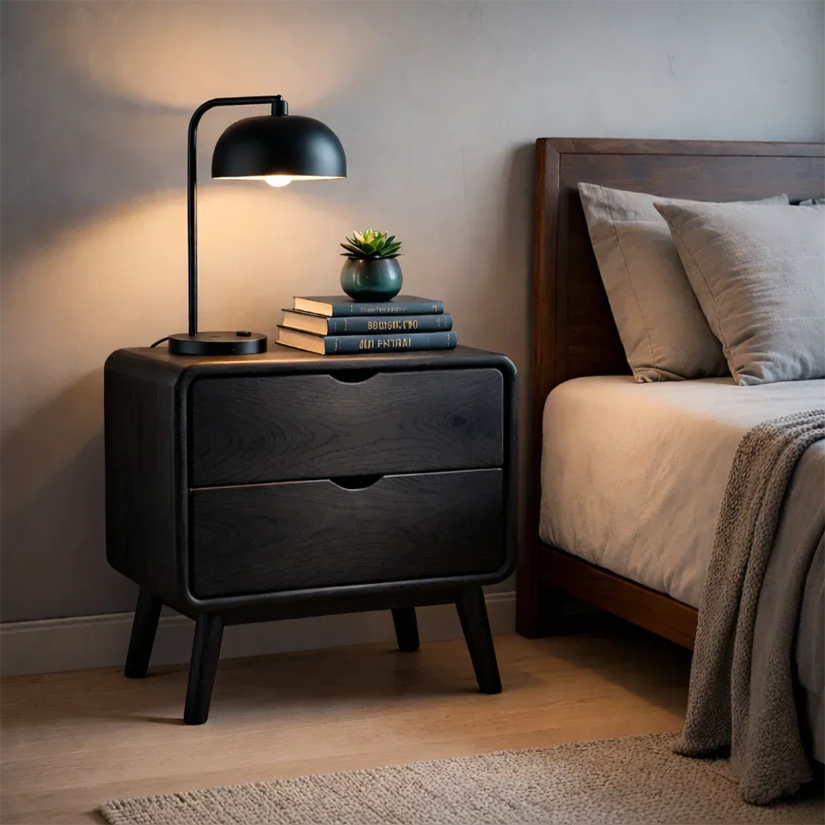 Solid Wood Nightstand with Rounded Edges and Soft Modern Storage Design - ArborisWood - 9