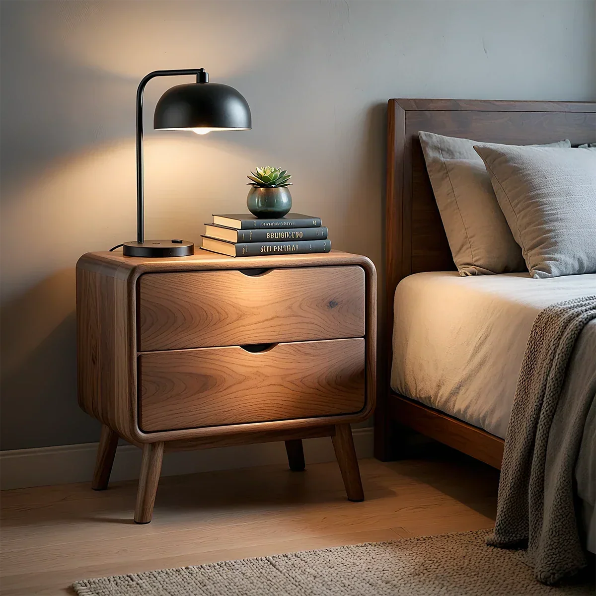 Solid Wood Nightstand with Rounded Edges and Soft Modern Storage Design - ArborisWood