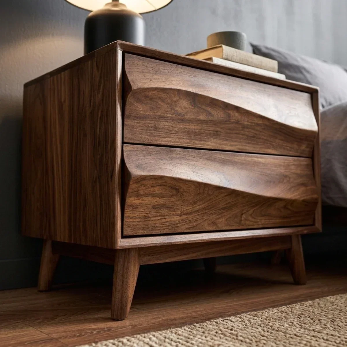 Solid Wood Nightstand with Soft Wave Drawers and Modern Storage Design - ArborisWood - 5