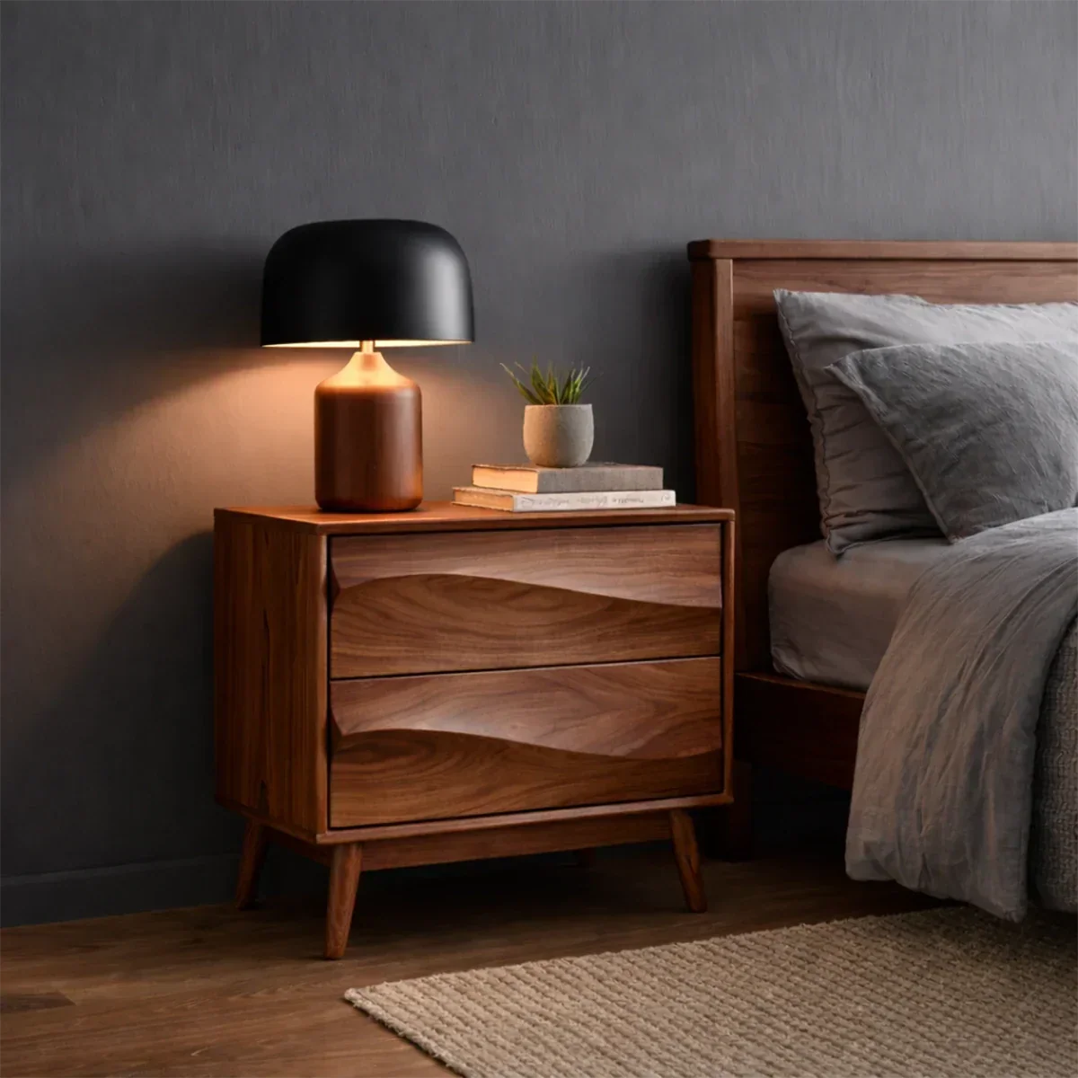 Solid Wood Nightstand with Soft Wave Drawers and Modern Storage Design - ArborisWood - 6