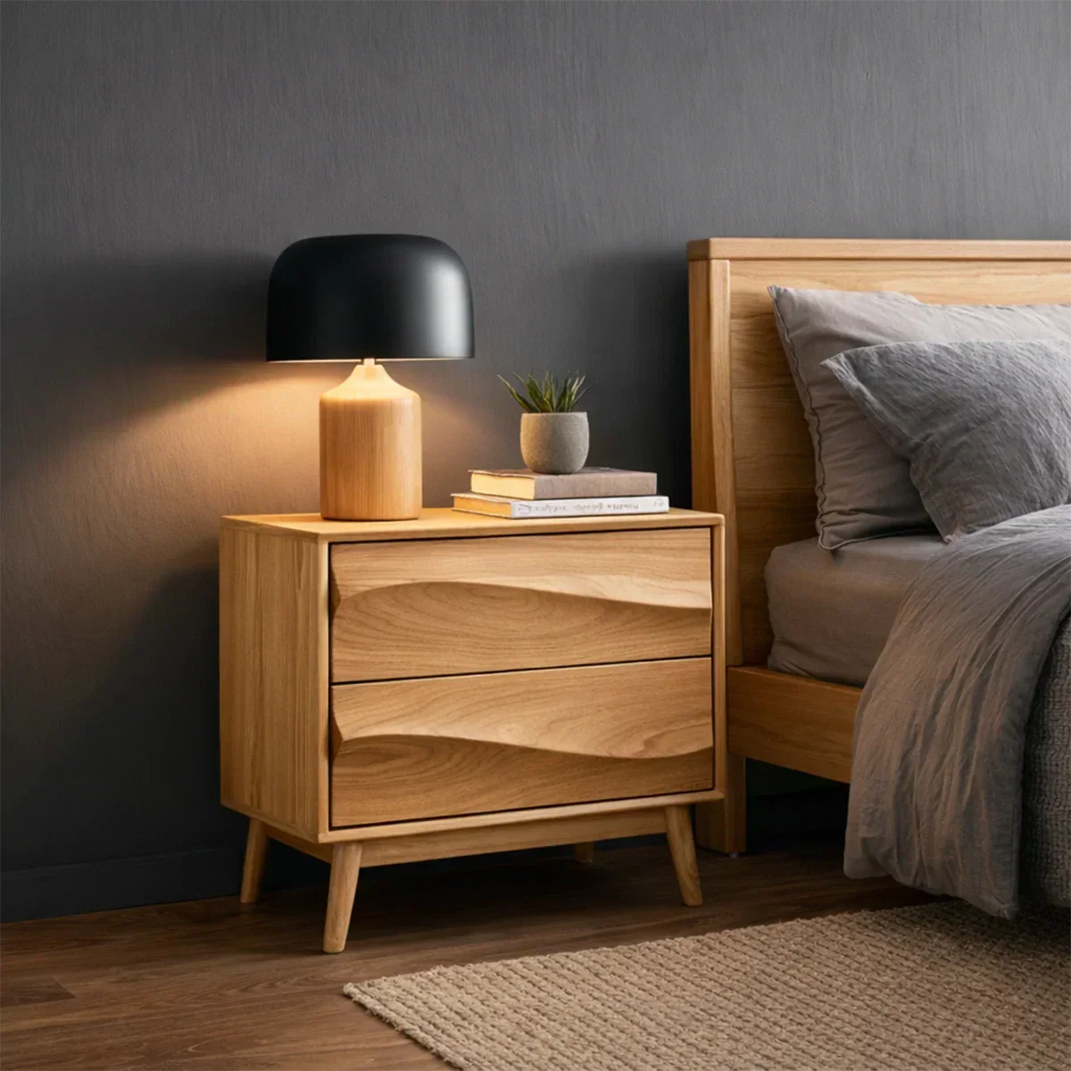 Solid Wood Nightstand with Soft Wave Drawers and Modern Storage Design - ArborisWood - 7