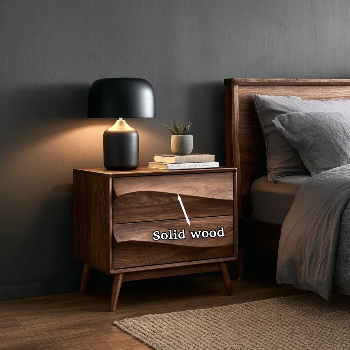Solid Wood Nightstand with Soft Wave Drawers and Modern Storage Design - ArborisWood - 9