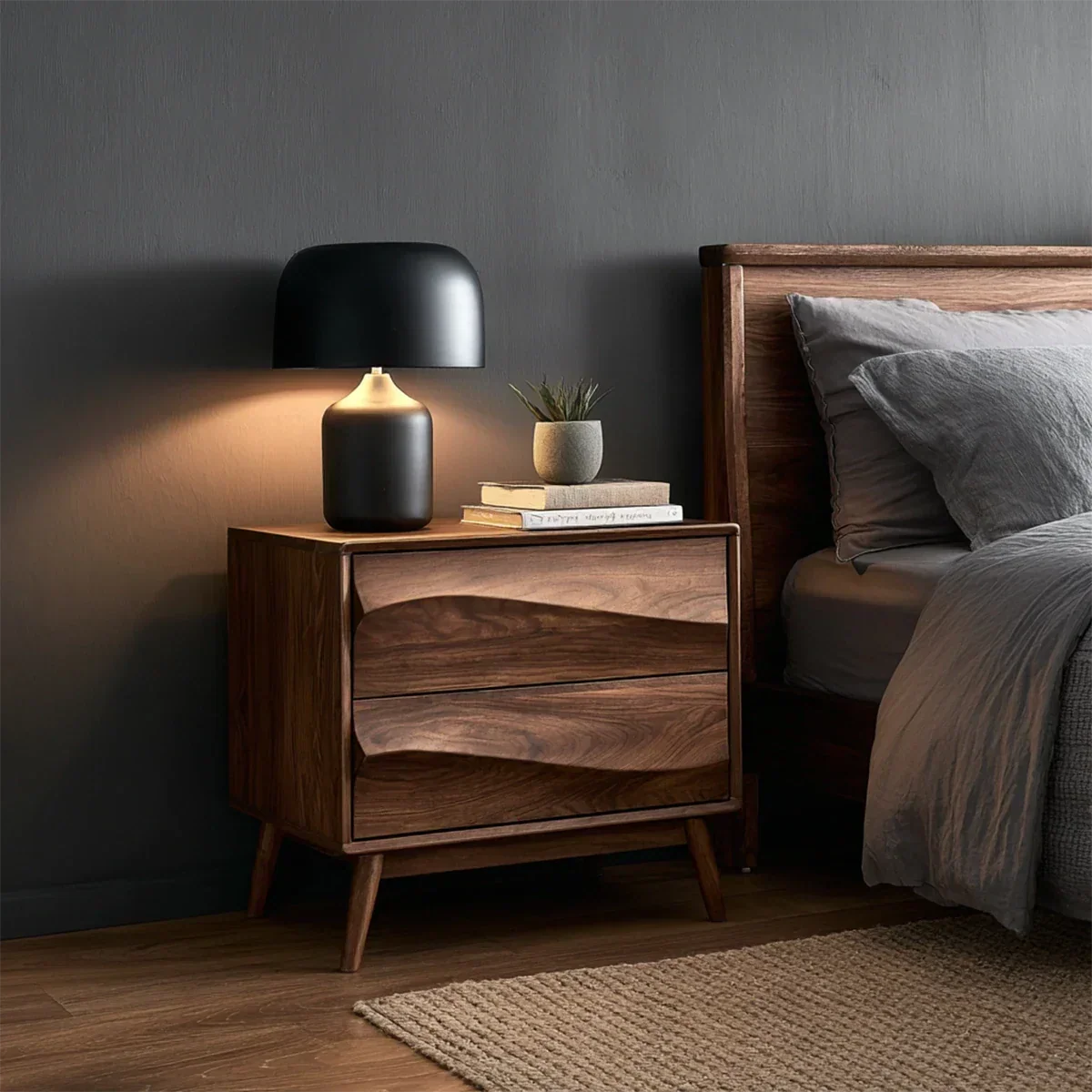 Solid Wood Nightstand with Soft Wave Drawers and Modern Storage Design - ArborisWood