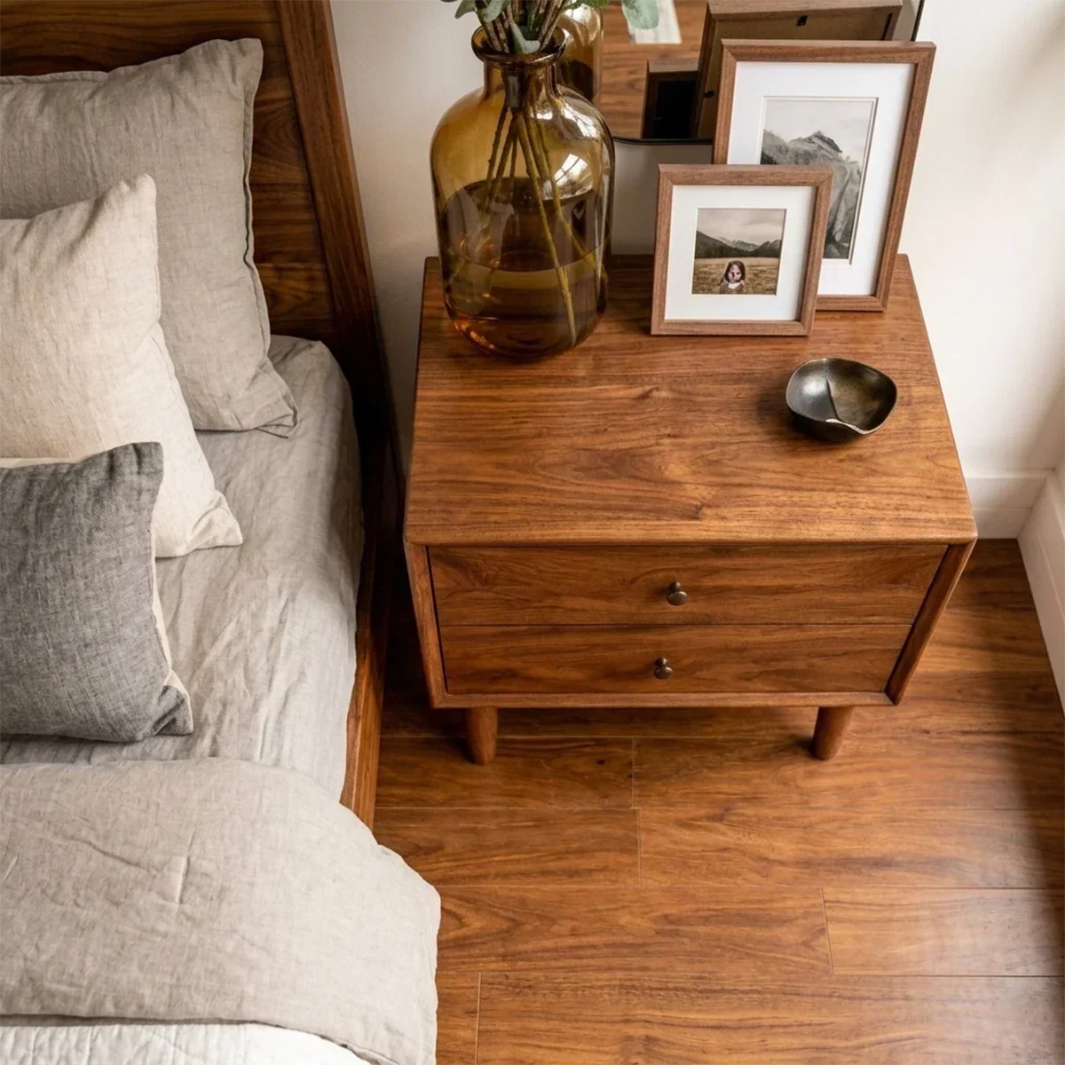 Solid Wood Nightstand with Two Drawers Classic Clean Design - ArborisWood - 6