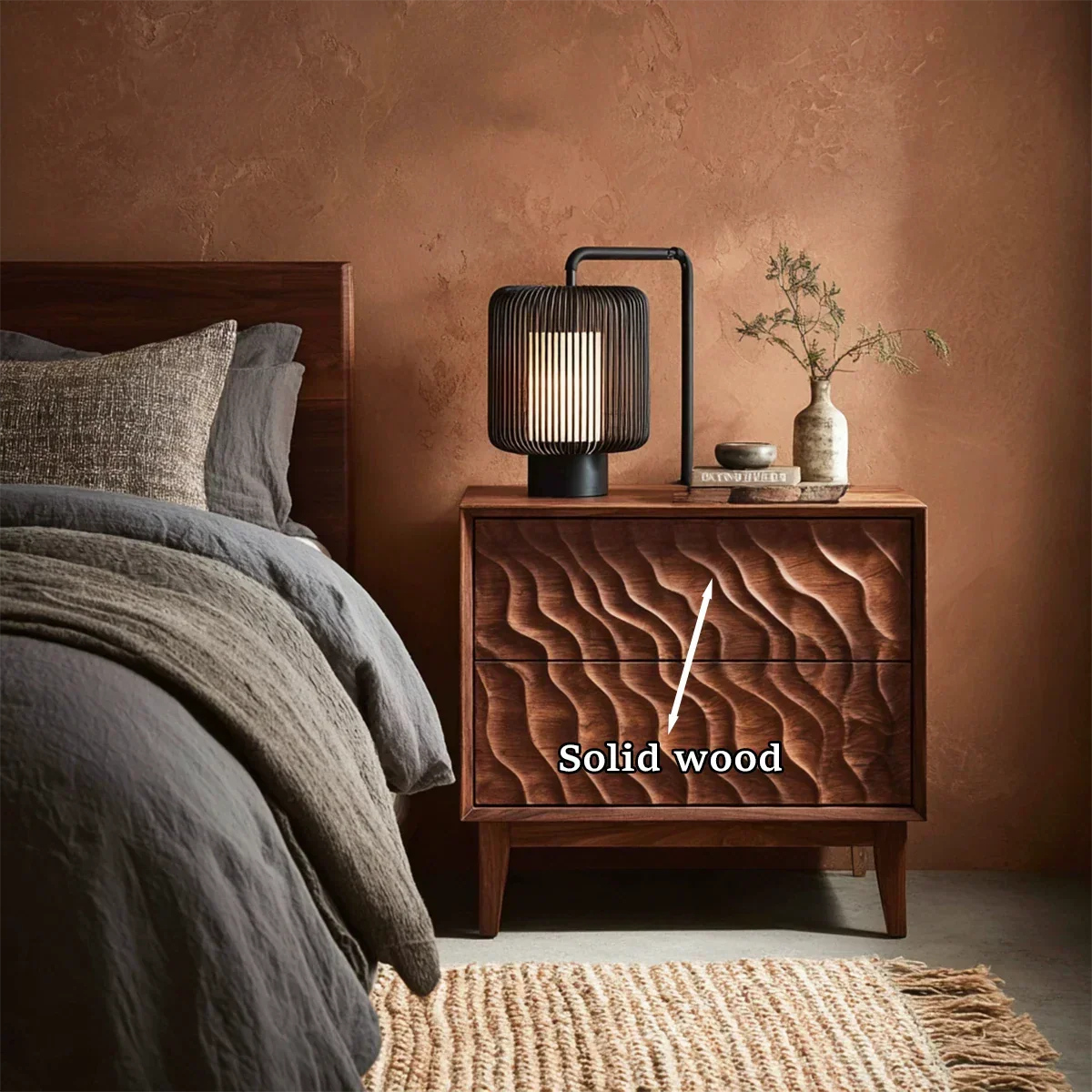 Solid Wood Nightstand with Vertical Ripple Front and Modern Storage Design - ArborisWood - 10